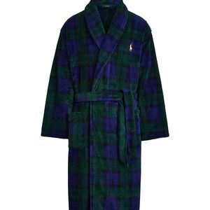 NEW Polo by Ralph Lauren Men's Blue and Green Plaid Robe L or XL